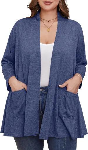 BELAROI Women Cardigan Casual Lightweight Plus Size Cardigan 3/4 Sleeve Open Front Soft Light Cardigan Drape Duster
