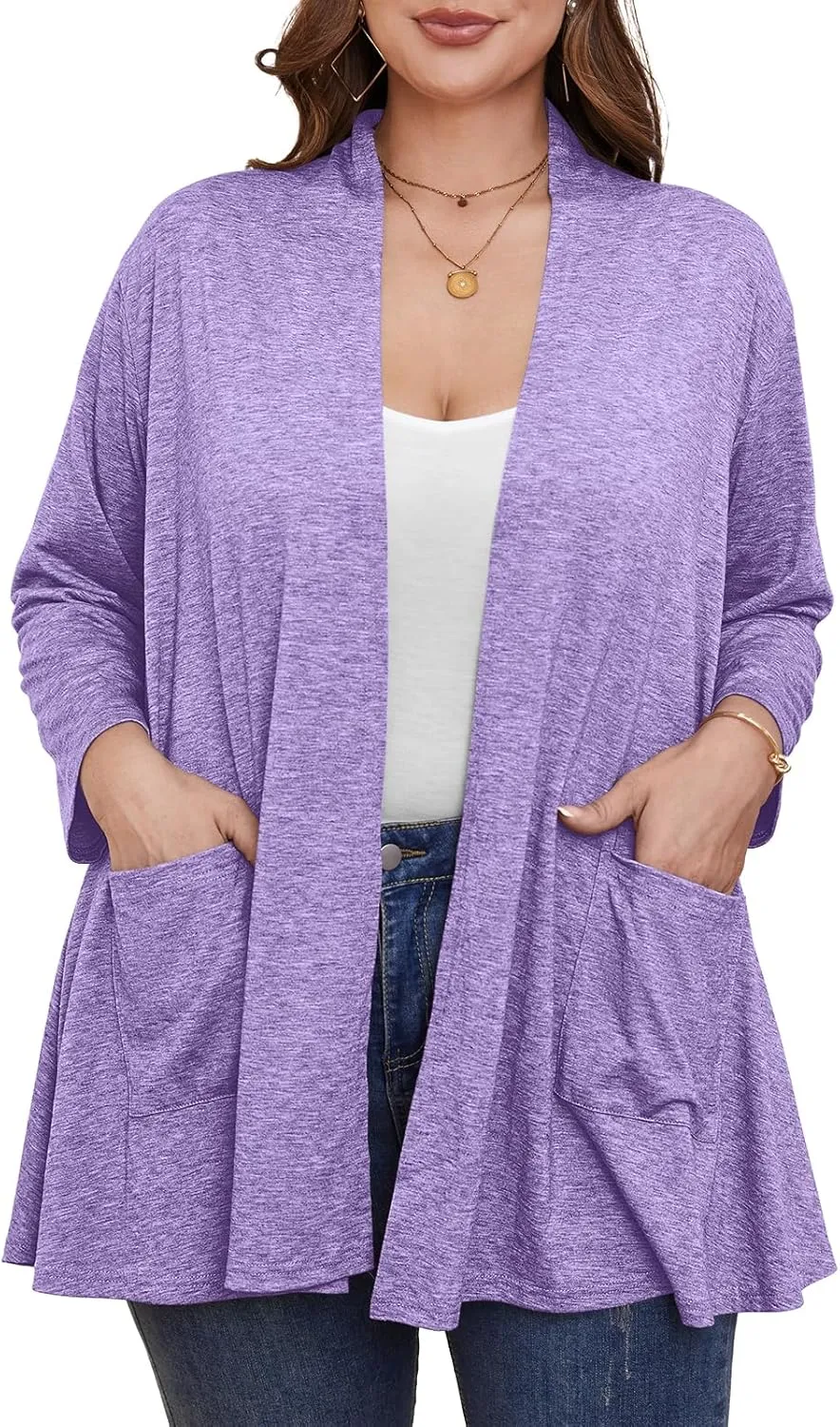 BELAROI Women Cardigan Casual Lightweight Plus Size Cardigan 3/4 Sleeve Open Front Soft Light Cardigan Drape Duster
