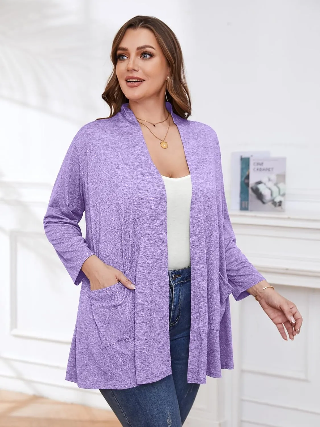 BELAROI Women Cardigan Casual Lightweight Plus Size Cardigan 3/4 Sleeve Open Front Soft Light Cardigan Drape Duster