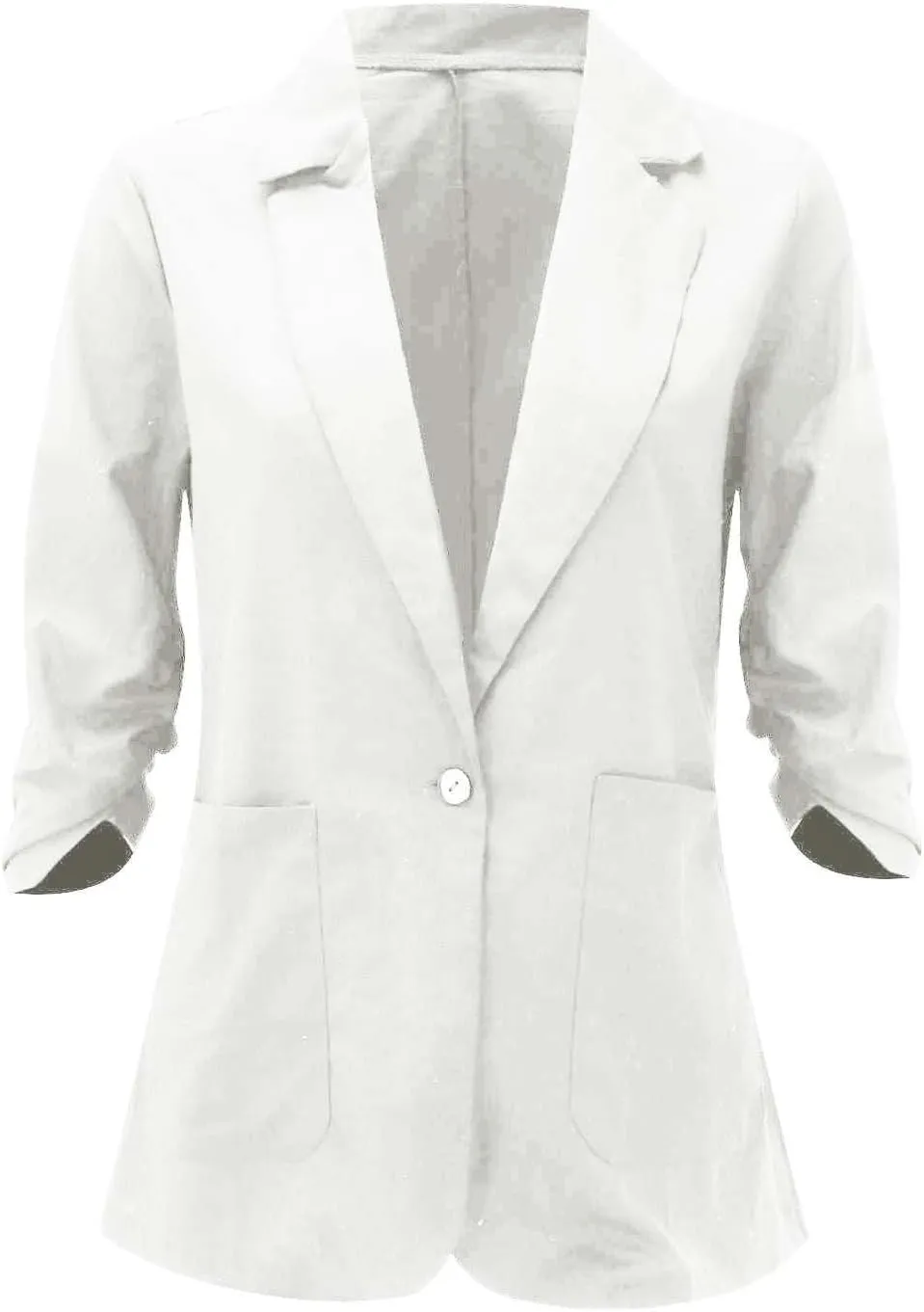 Binmer 2024 Fall Linen Blazer for Women 3/4 Stretchy Ruched Sleeve Suit Jacket Dressy Casual Lightweight Business Work Outfit