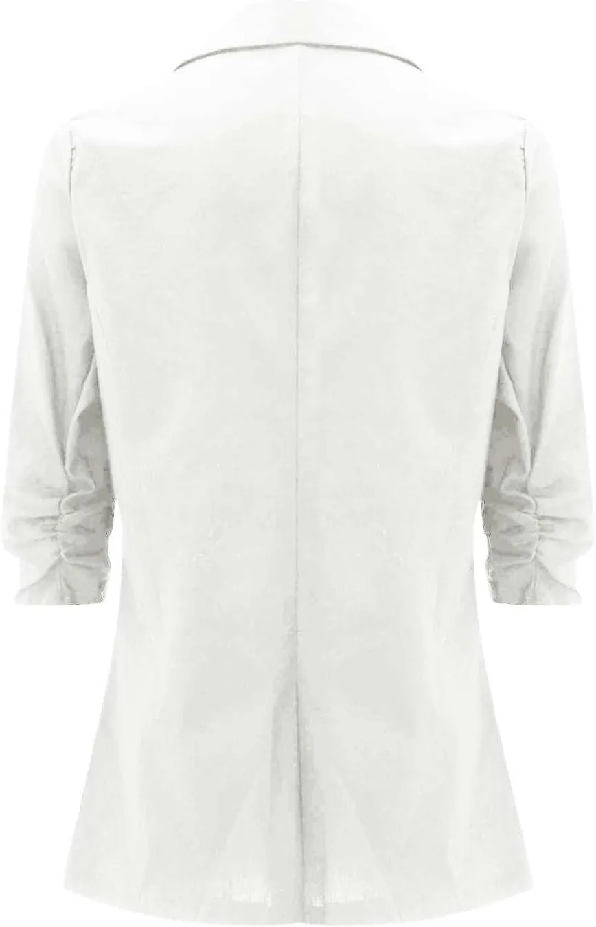 Binmer 2024 Fall Linen Blazer for Women 3/4 Stretchy Ruched Sleeve Suit Jacket Dressy Casual Lightweight Business Work Outfit