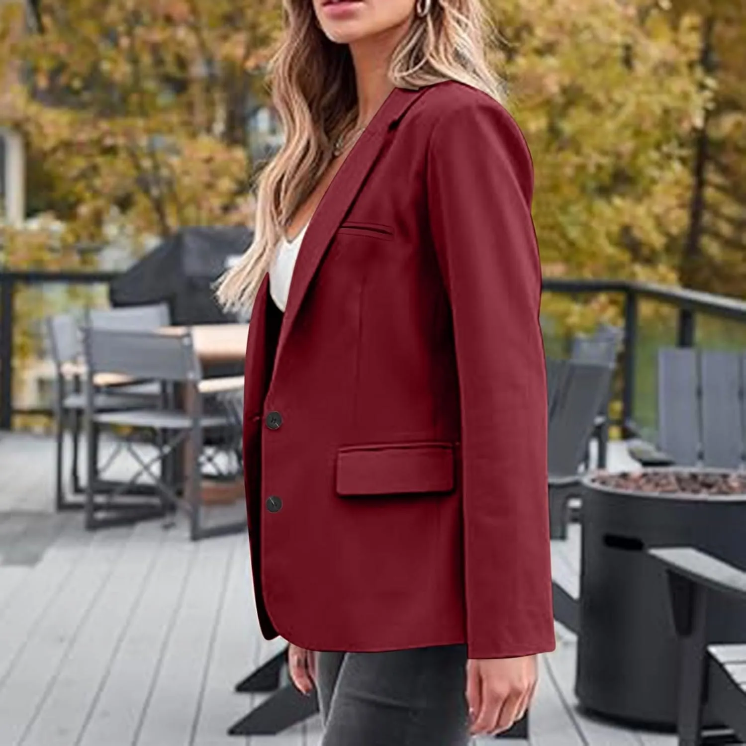 Binmer Women's Open Front Blazer Bussiness Casual Long Sleeve Lapel Work Office Jackets with Shoulder Pads Fall Fashion 2024