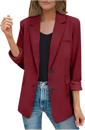 Binmer Women's Open Front Blazer Bussiness Casual Long Sleeve Lapel Work Office Jackets with Shoulder Pads Fall Fashion 2024