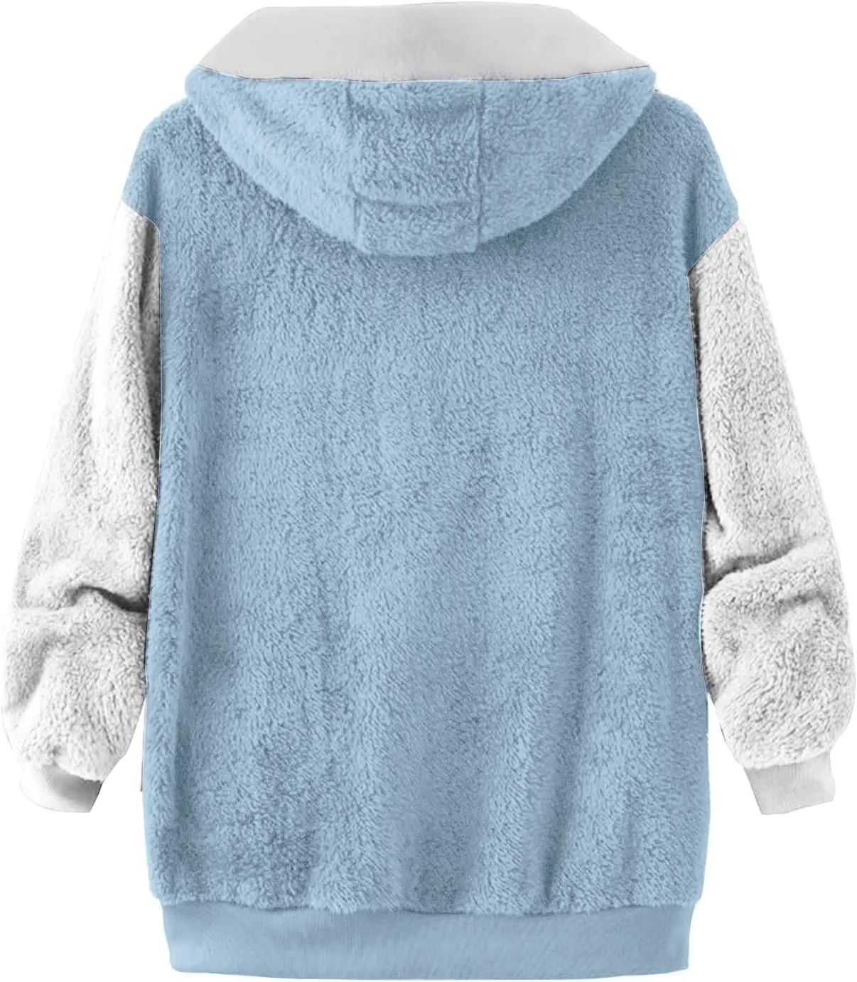Binmer Womens Warm Fuzzy Zip Up Hoodie Plus Size Sherpa Jacket with Pocket Colorblock Long Sleeve Faux Fur Fleece Winter Coat