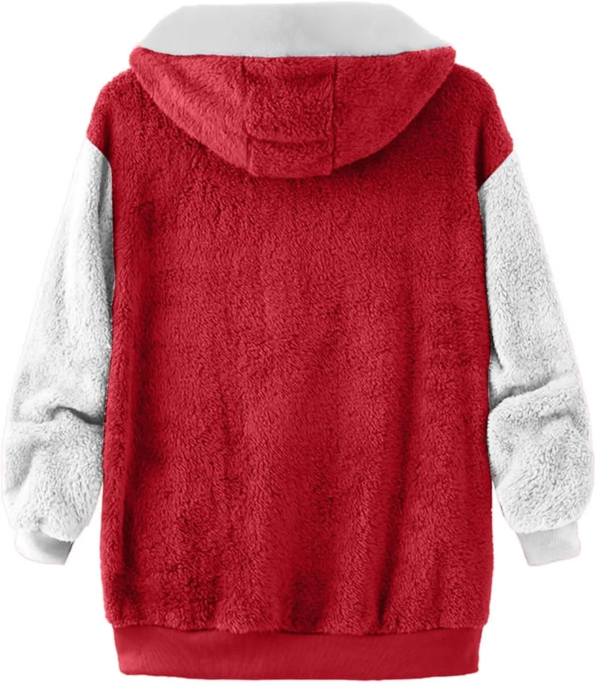 Binmer Womens Warm Fuzzy Zip Up Hoodie Plus Size Sherpa Jacket with Pocket Colorblock Long Sleeve Faux Fur Fleece Winter Coat