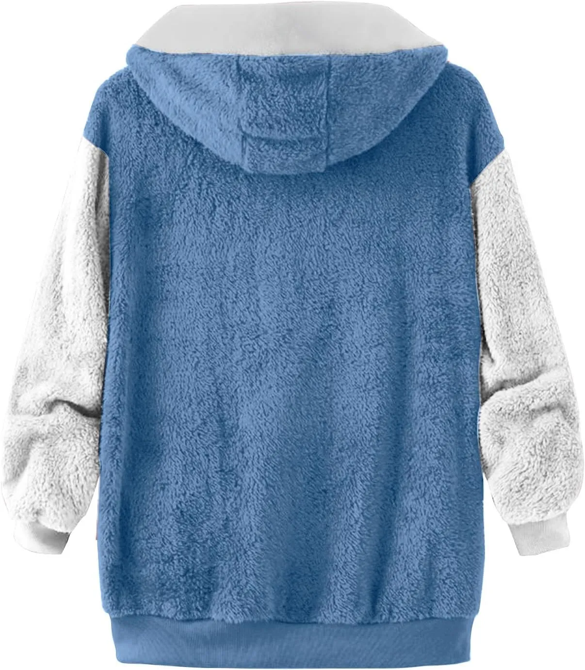 Binmer Womens Warm Fuzzy Zip Up Hoodie Plus Size Sherpa Jacket with Pocket Colorblock Long Sleeve Faux Fur Fleece Winter Coat