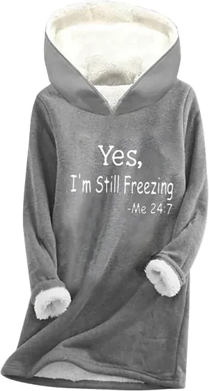 Binmer Yes,I'm Still Freezing Me 24:7 Hoodies Sherpa Lined Sweaters Winter Warm Thick Fleece Sweatshirt Plus Size Lounge Tops