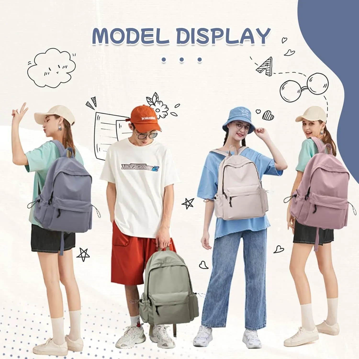 Black School Backpack for Girls Women Waterproof High School Book Bag Cute Backpack for Men Teens Boys, Lightweight Simple Middle School Back Pack Daypack