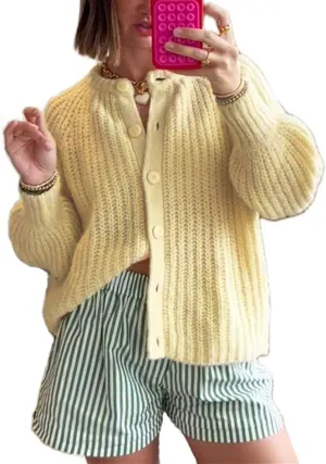 Bocymolay Womens Cardigan Sweaters Casual Button Down Crewneck Knitted Jacket Loose Fall Chunky Outwear