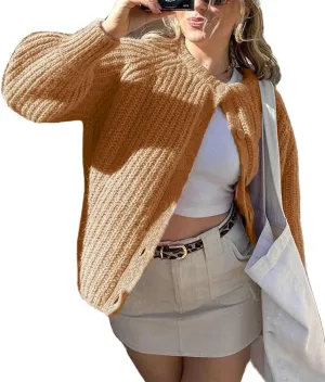 Bocymolay Womens Cardigan Sweaters Casual Button Down Crewneck Knitted Jacket Loose Fall Chunky Outwear