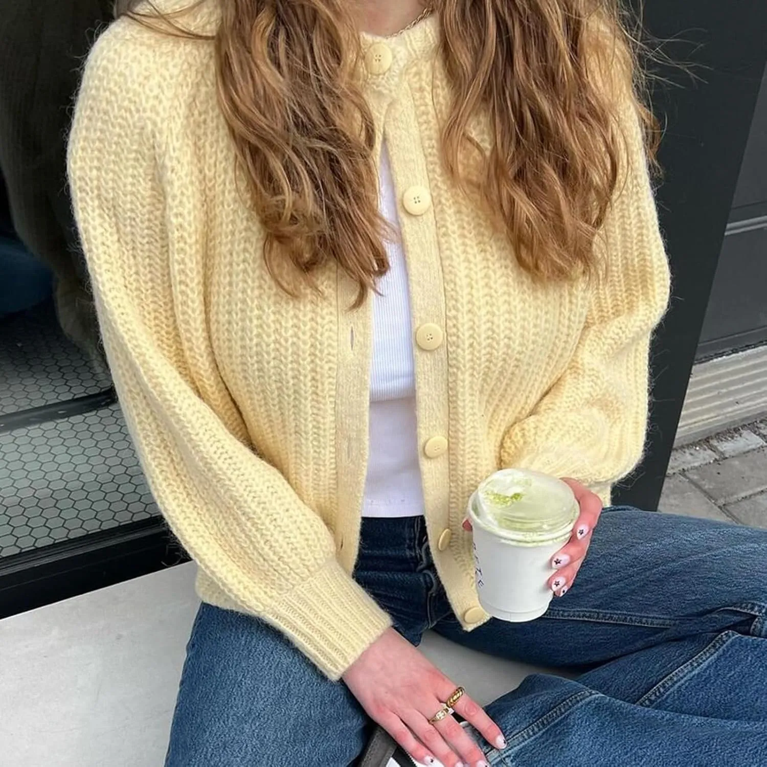 Bocymolay Womens Cardigan Sweaters Casual Button Down Crewneck Knitted Jacket Loose Fall Chunky Outwear