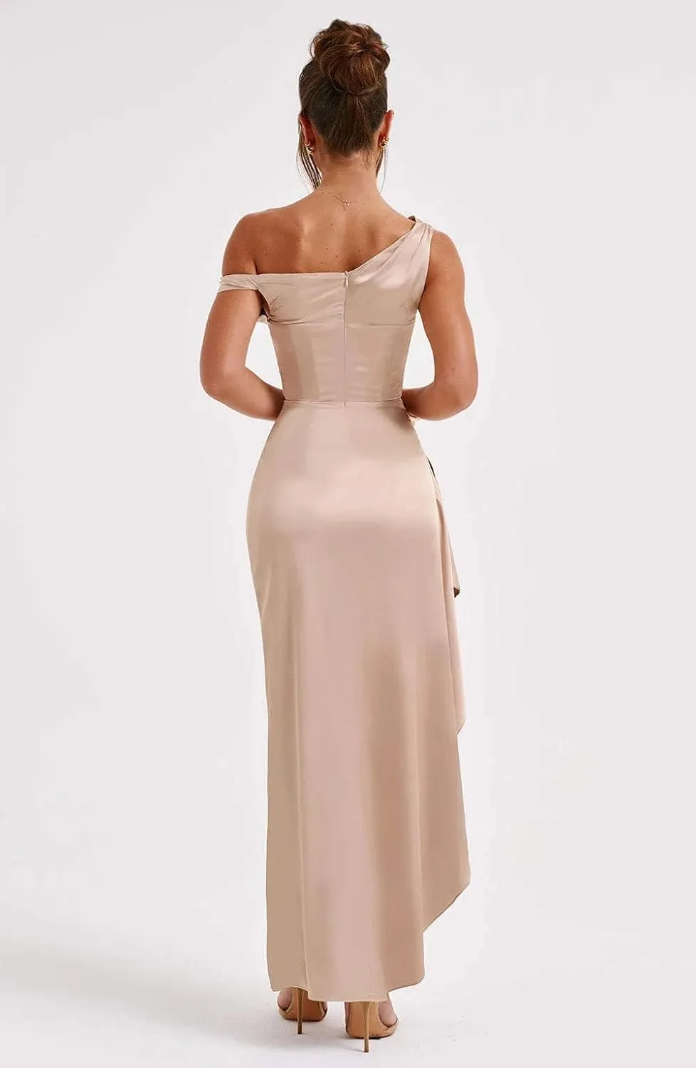 BOLENSYE Women's Satin Prom Dresses 2025 One Shoulder Formal Evening Dress Ruched Cocktail Party Gown with Slit