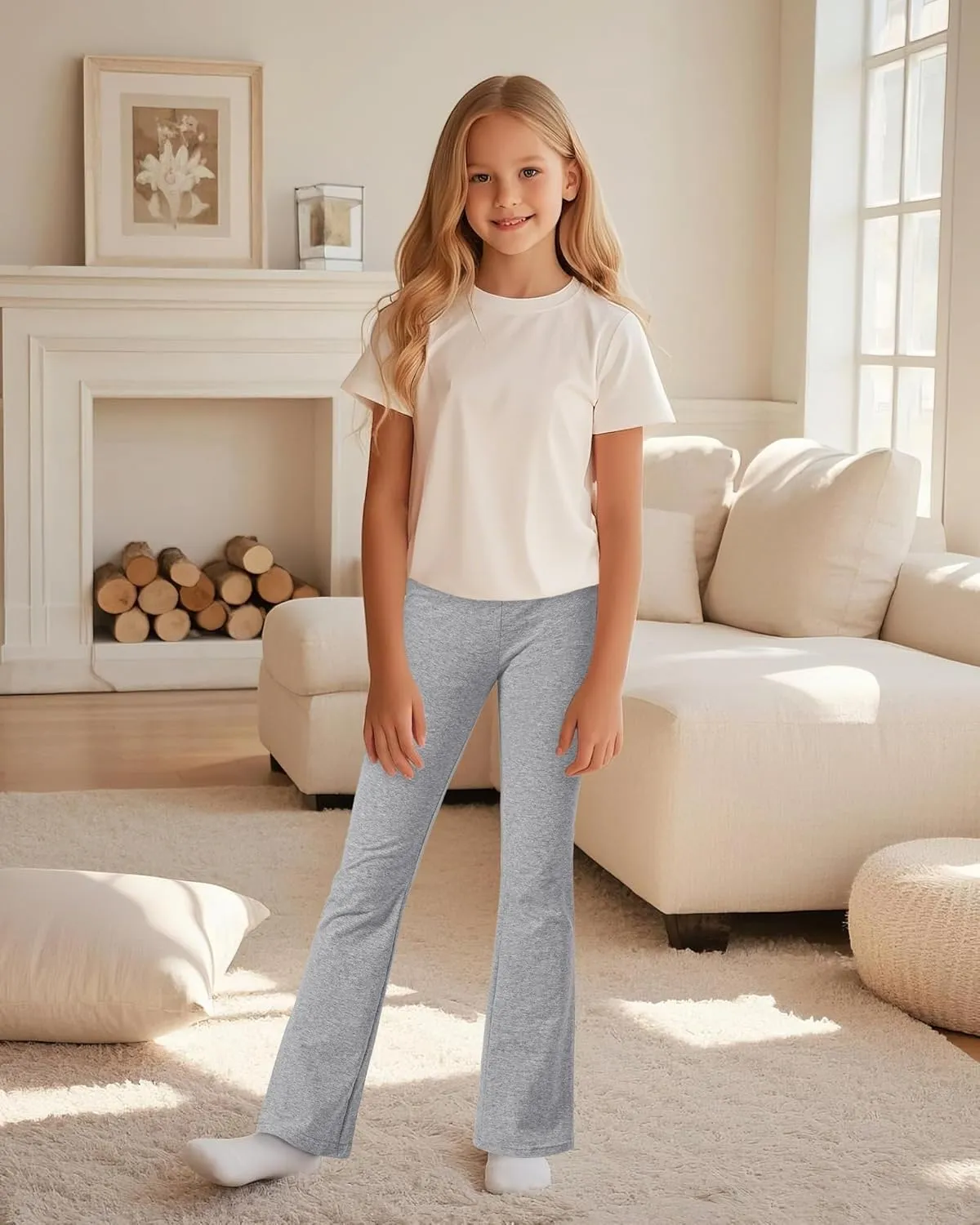 BOOPH Girls Flare Leggings Kids High Waist Bell Bottom Pants Casual Cotton Leggings for Teen Girls