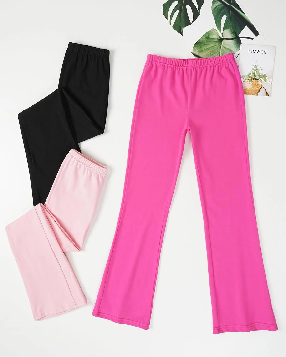 BOOPH Girls Flare Leggings Kids High Waist Bell Bottom Pants Casual Cotton Leggings for Teen Girls