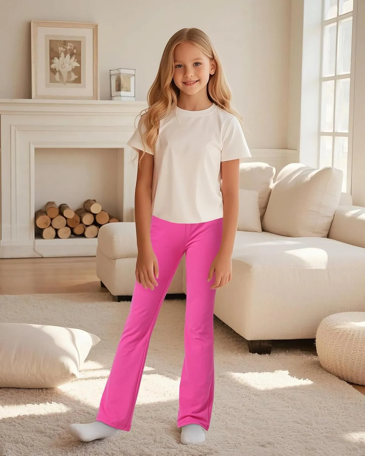 BOOPH Girls Flare Leggings Kids High Waist Bell Bottom Pants Casual Cotton Leggings for Teen Girls