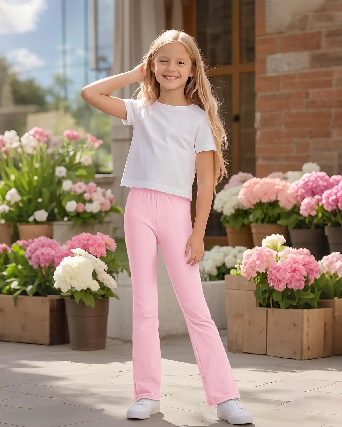 BOOPH Girls Flare Leggings Kids High Waist Bell Bottom Pants Casual Cotton Leggings for Teen Girls
