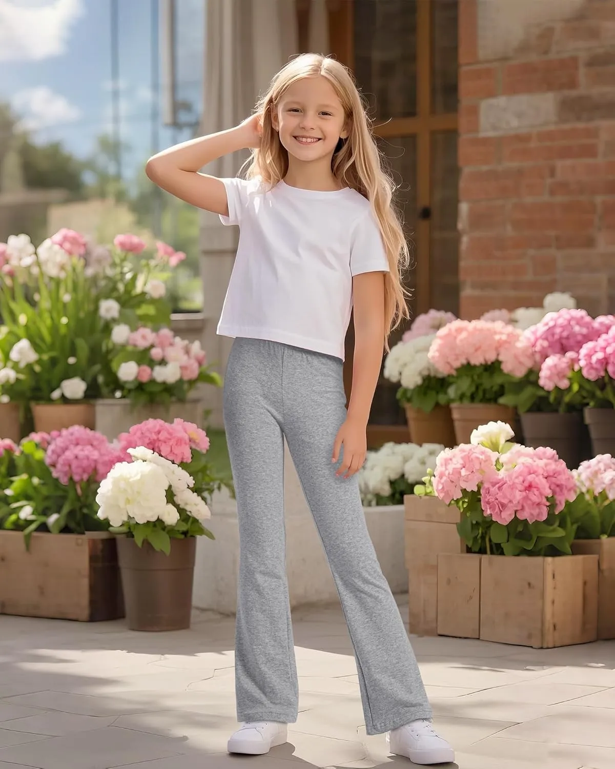 BOOPH Girls Flare Leggings Kids High Waist Bell Bottom Pants Casual Cotton Leggings for Teen Girls