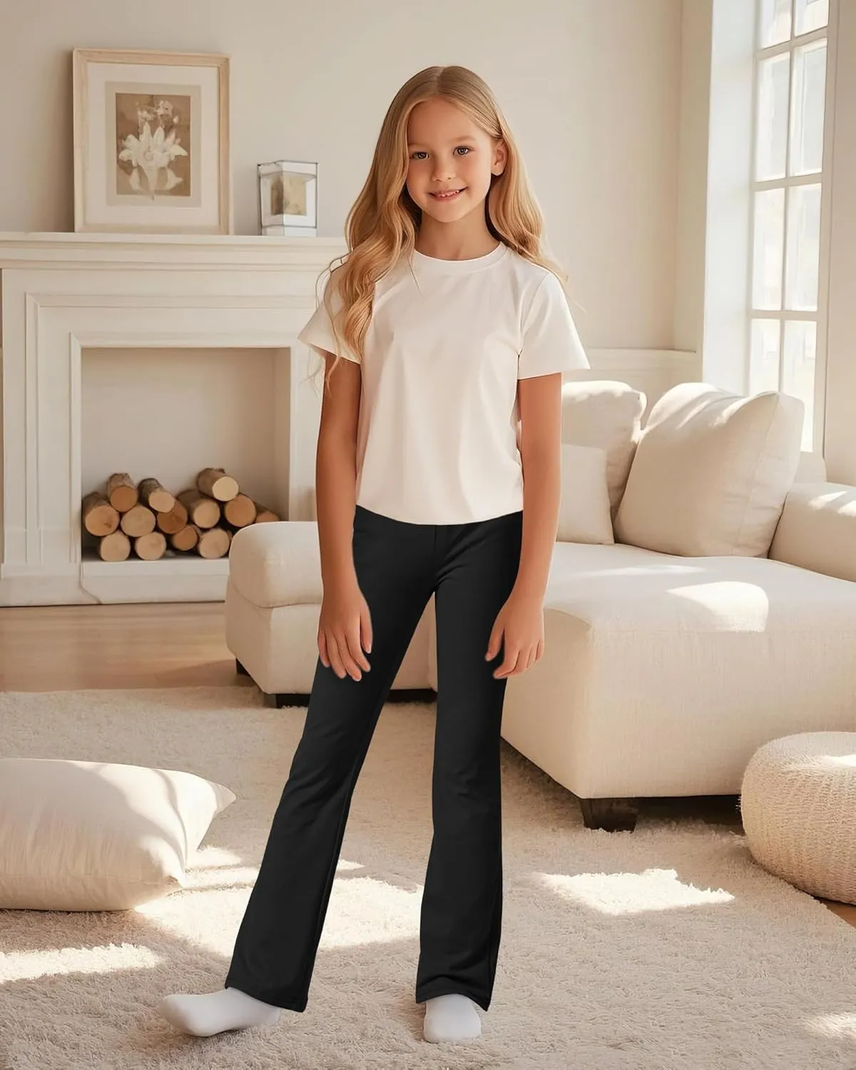 BOOPH Girls Flare Leggings Kids High Waist Bell Bottom Pants Casual Cotton Leggings for Teen Girls
