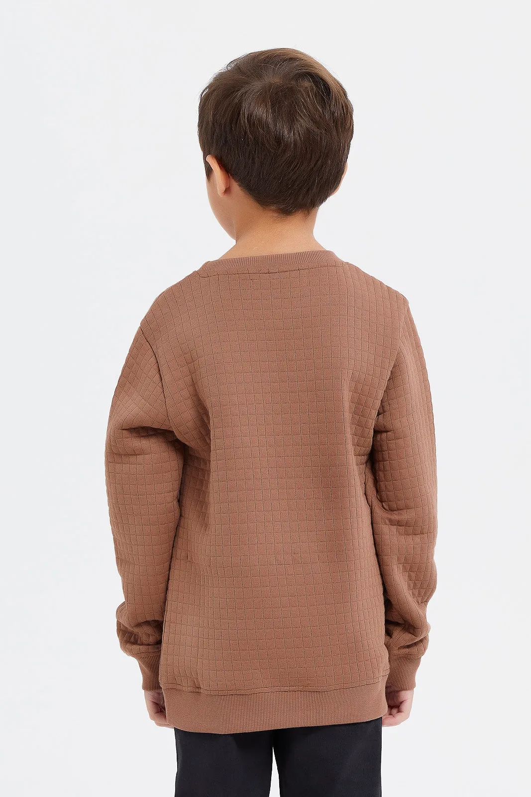 Boys Brown Jacquard Quilted Sweatshirt
