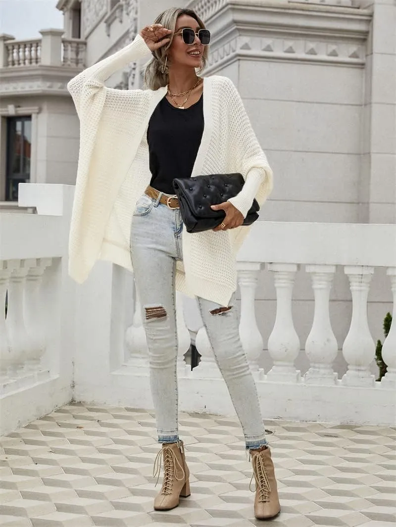 Bsicspace Womens Open Front Cardigan Sweaters Dressy Waffle Knit Casual Lightweight Oversized Womens Cardigan Soft Outerwear