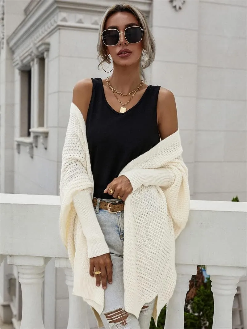 Bsicspace Womens Open Front Cardigan Sweaters Dressy Waffle Knit Casual Lightweight Oversized Womens Cardigan Soft Outerwear