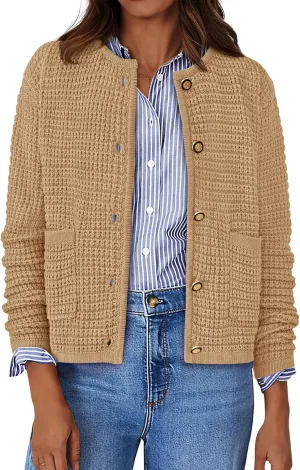 BTFBM Women Cardigan Sweaters Fall Fashion 2024 Button Down Long Sleeve Chunky Knit Open Front Tweed Jacket Outerwear