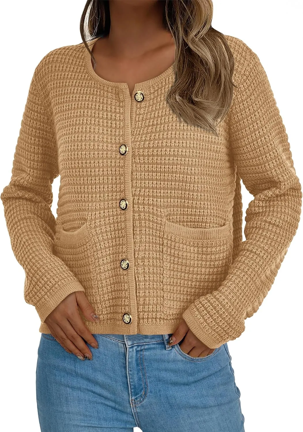 BTFBM Women Cardigan Sweaters Fall Fashion 2024 Button Down Long Sleeve Chunky Knit Open Front Tweed Jacket Outerwear