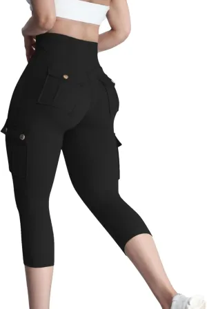 Butt Lifting Capri Leggings for Women Tummy Control with Pockets Cargo Leggings Womens Capris Summer Cargo Capris