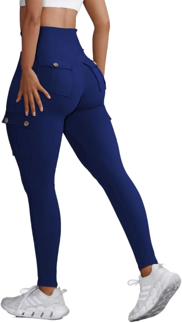 Butt Lifting Leggings with Flap Pockets Workout Cargo Leggings for Women High Waist Tummy Control Running Yoga Pants