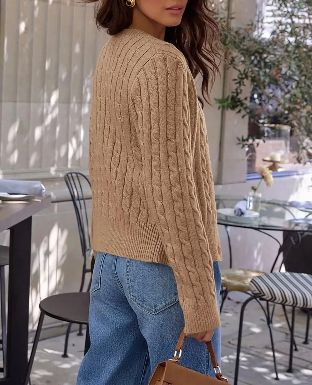 Button Down Shirt Women's Long Sleeve Cardigan Sweaters Fall Outfits Cable Knit Tops Open Front Jacket