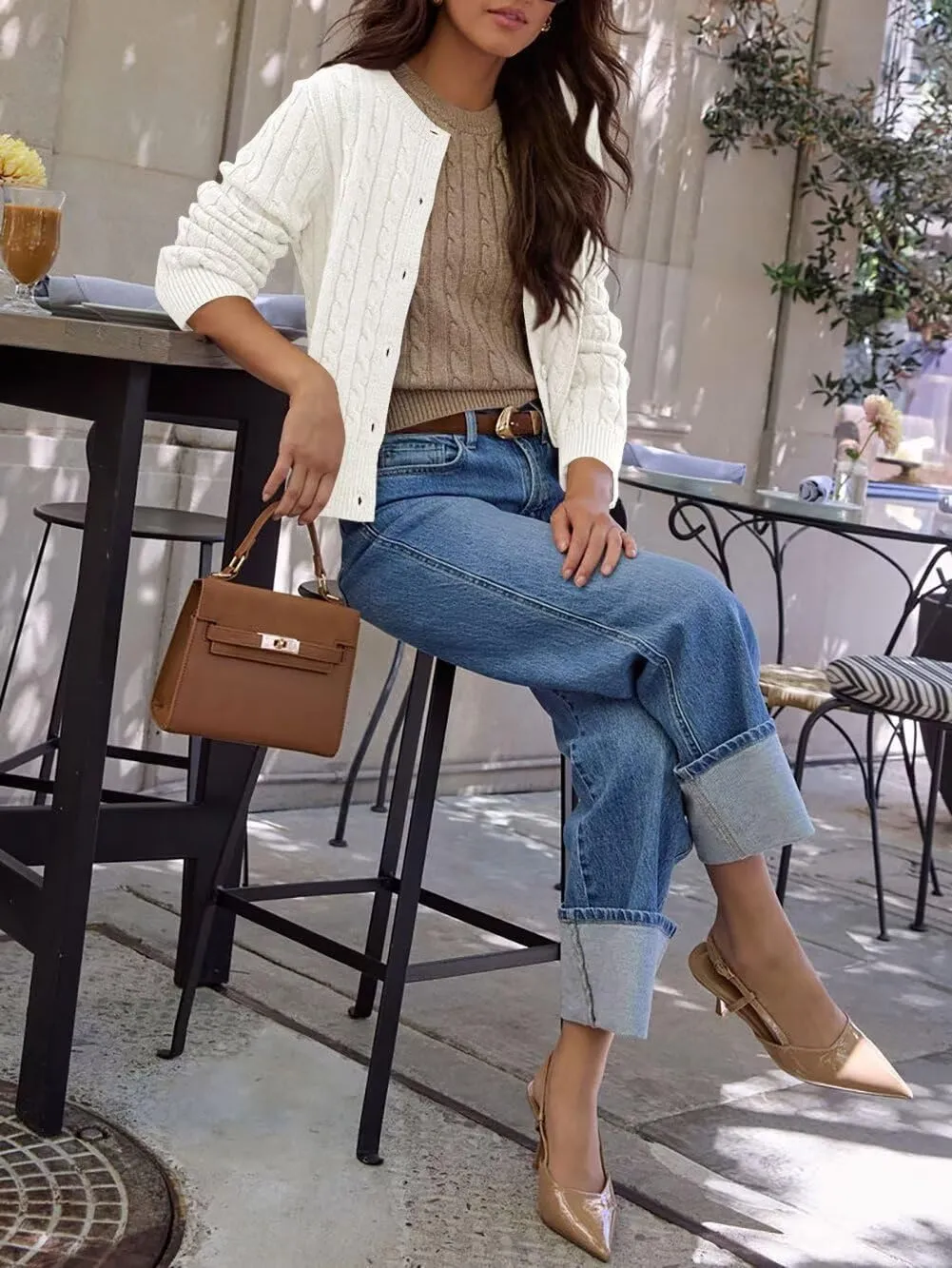 Button Down Shirt Women's Long Sleeve Cardigan Sweaters Fall Outfits Cable Knit Tops Open Front Jacket