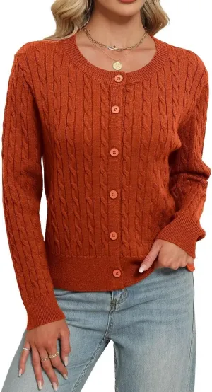 Button Down Shirt Women's Long Sleeve Cardigan Sweaters Fall Outfits Cable Knit Tops Open Front Jacket