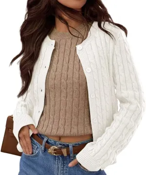 Button Down Shirt Women's Long Sleeve Cardigan Sweaters Fall Outfits Cable Knit Tops Open Front Jacket