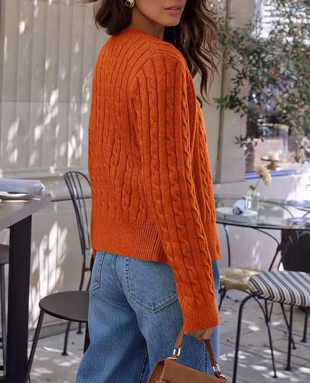 Button Down Shirt Women's Long Sleeve Cardigan Sweaters Fall Outfits Cable Knit Tops Open Front Jacket
