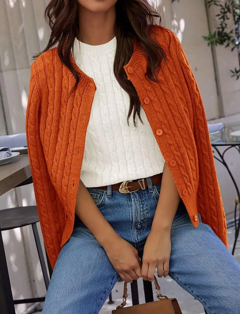 Button Down Shirt Women's Long Sleeve Cardigan Sweaters Fall Outfits Cable Knit Tops Open Front Jacket