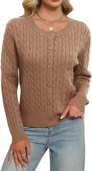 Button Down Shirt Women's Long Sleeve Cardigan Sweaters Fall Outfits Cable Knit Tops Open Front Jacket