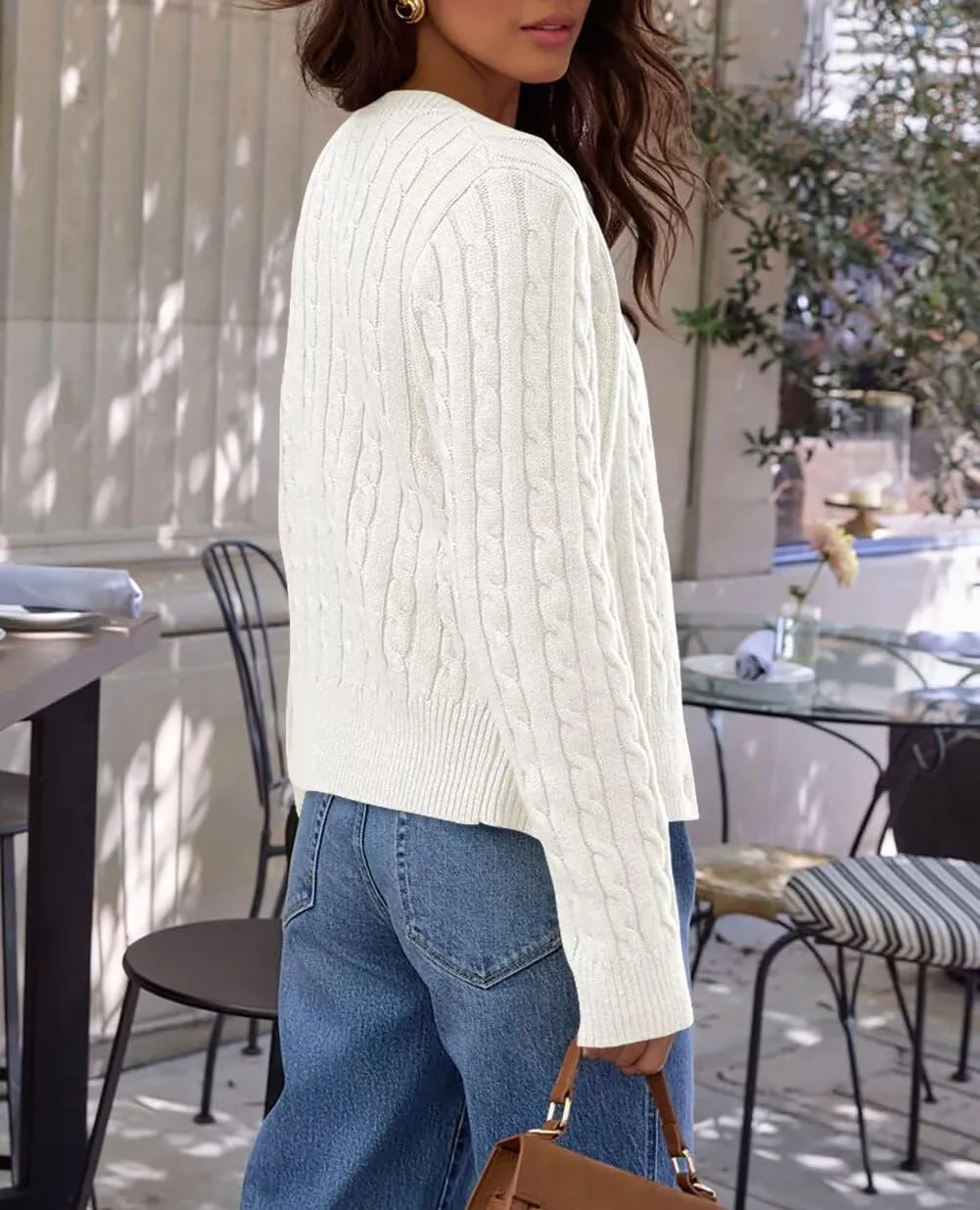 Button Down Shirt Women's Long Sleeve Cardigan Sweaters Fall Outfits Cable Knit Tops Open Front Jacket