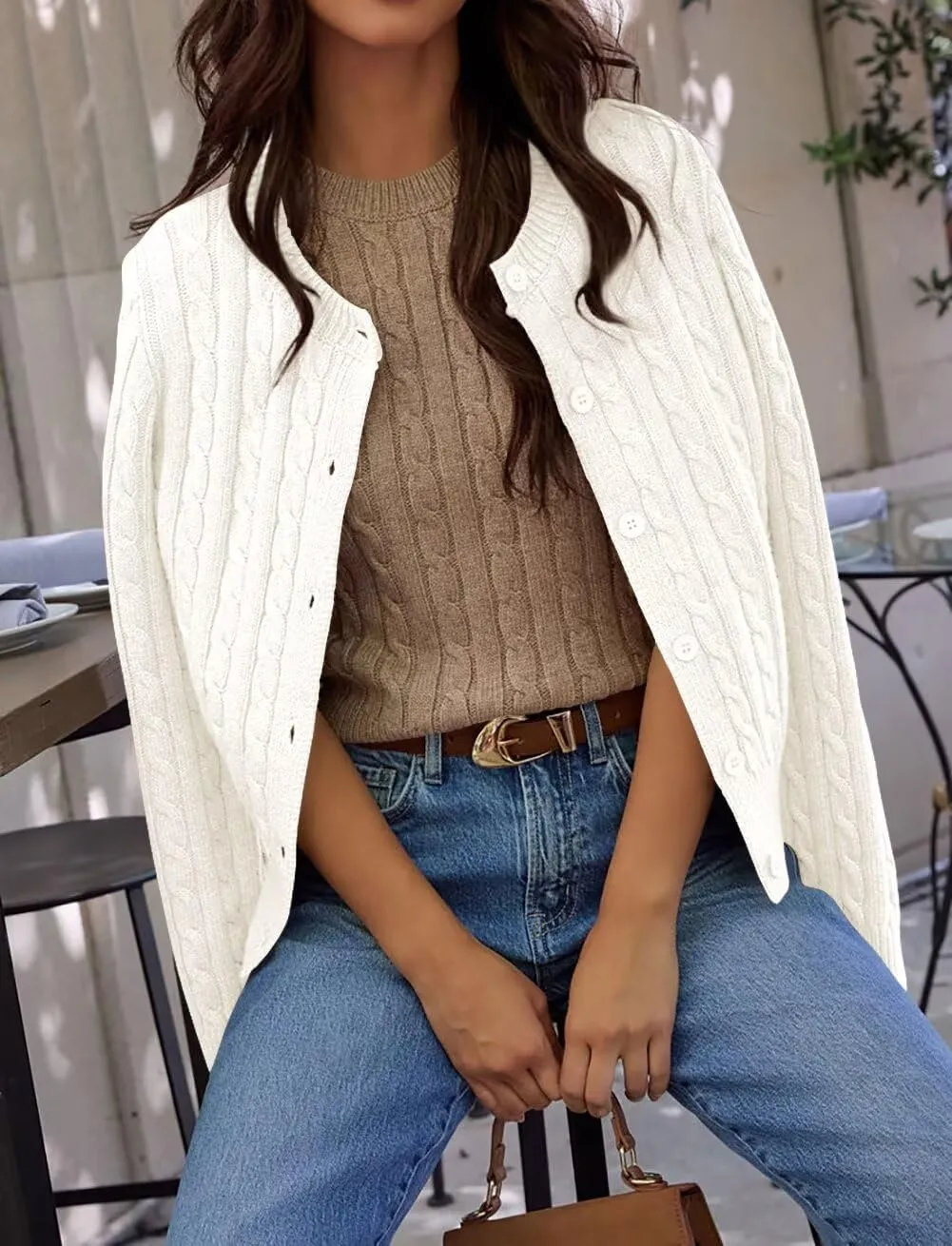 Button Down Shirt Women's Long Sleeve Cardigan Sweaters Fall Outfits Cable Knit Tops Open Front Jacket