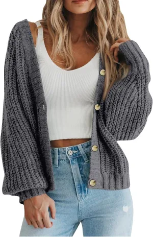 Button Up Sweaters For Woman Lightweight Cable Knit Cardigan Sweater V Neck Casual Chunky Knit Coat Fall Clothes