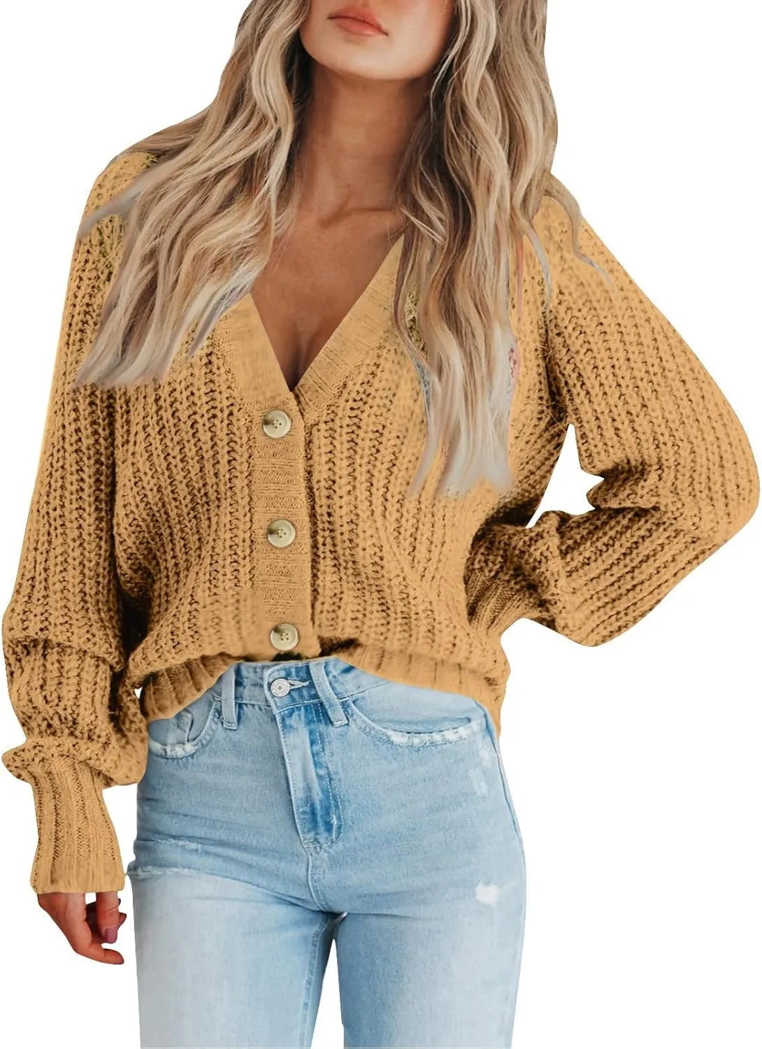 Button Up Sweaters For Woman Lightweight Cable Knit Cardigan Sweater V Neck Casual Chunky Knit Coat Fall Clothes