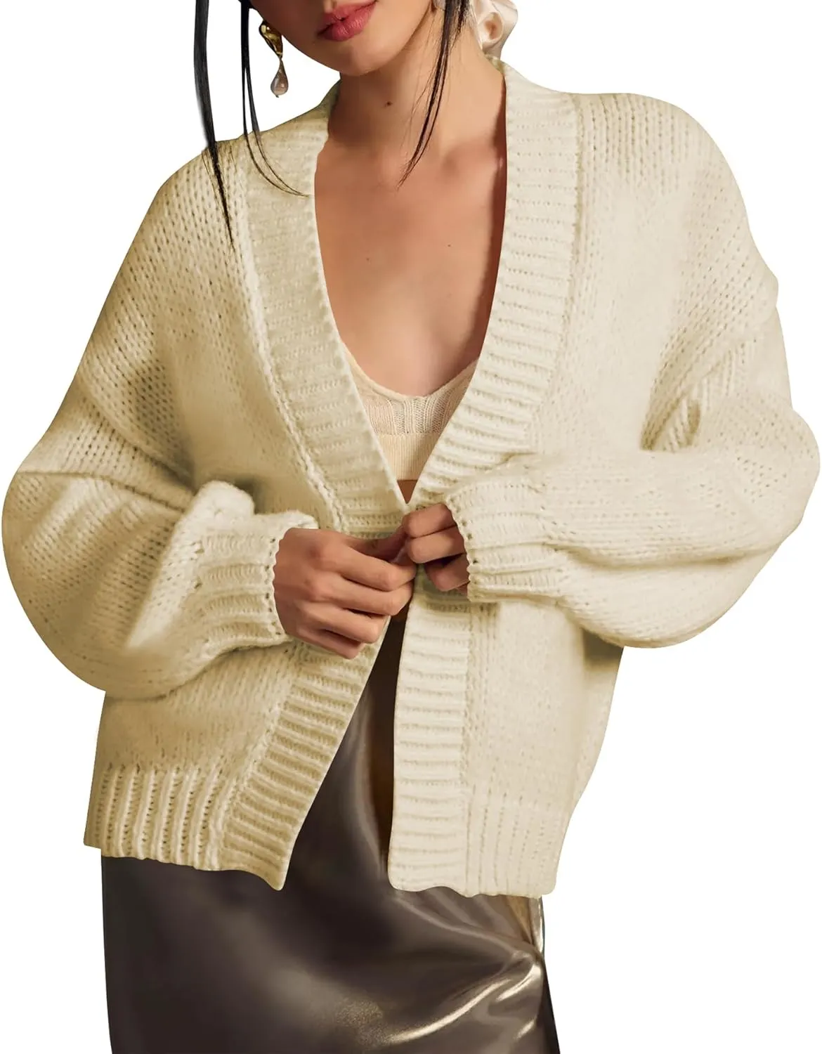 Cakulo Womens 2024 Cardigan Sweaters Fall Oversized Chunky 3D Flower Open Front Knit Cardigans Trendy