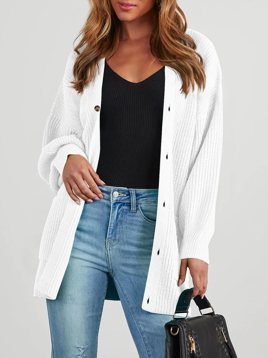 Cardigan Sweaters for Women Oversized Chunky Knit Long Cardigan Open Front Button Cardigans Trendy Fall with Pockets