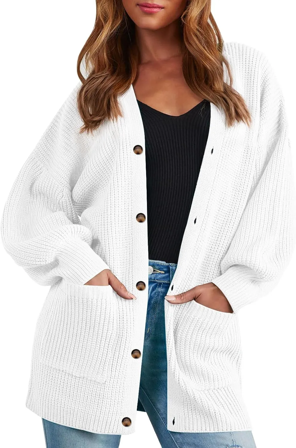 Cardigan Sweaters for Women Oversized Chunky Knit Long Cardigan Open Front Button Cardigans Trendy Fall with Pockets