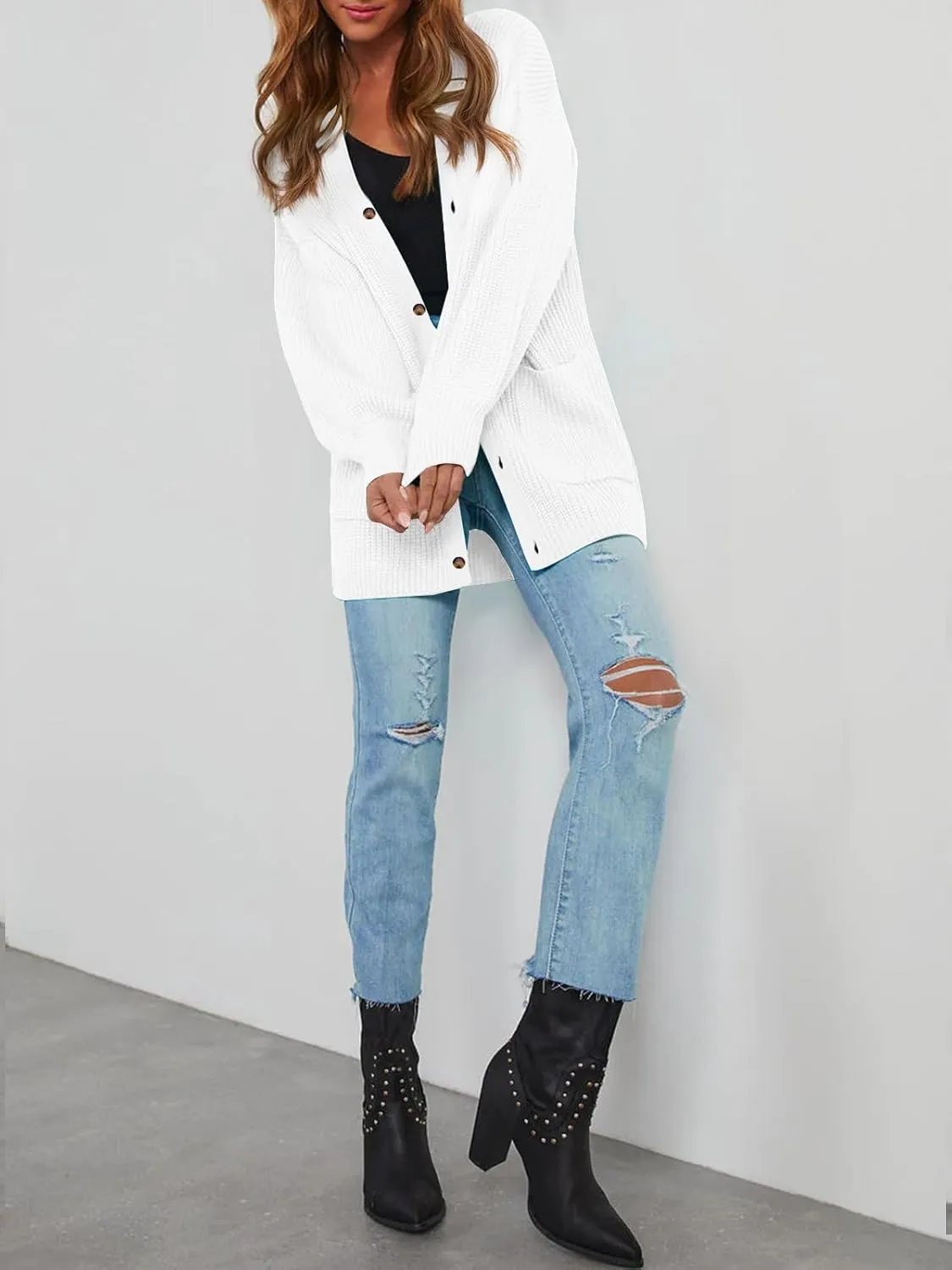 Cardigan Sweaters for Women Oversized Chunky Knit Long Cardigan Open Front Button Cardigans Trendy Fall with Pockets