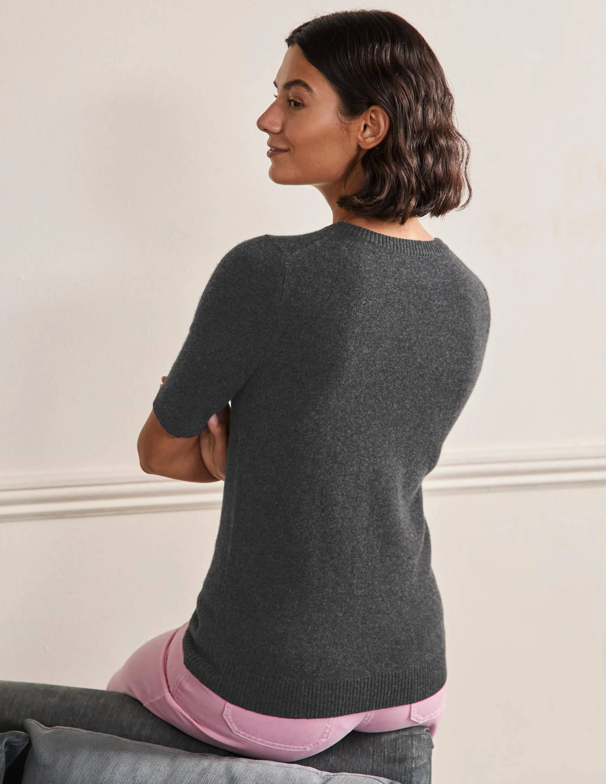Cashmere Knitted Top-Charcoal Melange
