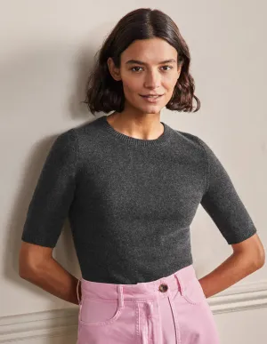 Cashmere Knitted Top-Charcoal Melange