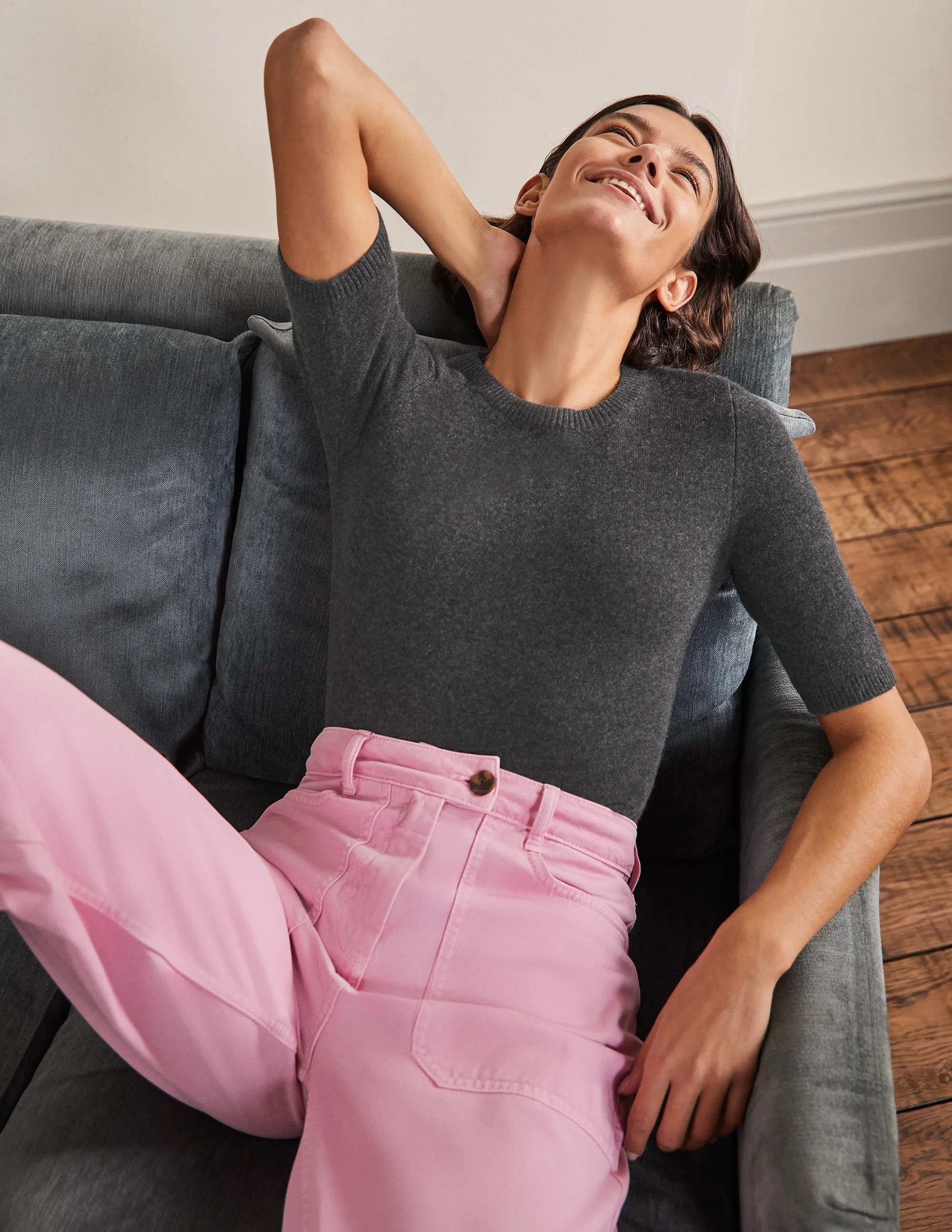 Cashmere Knitted Top-Charcoal Melange
