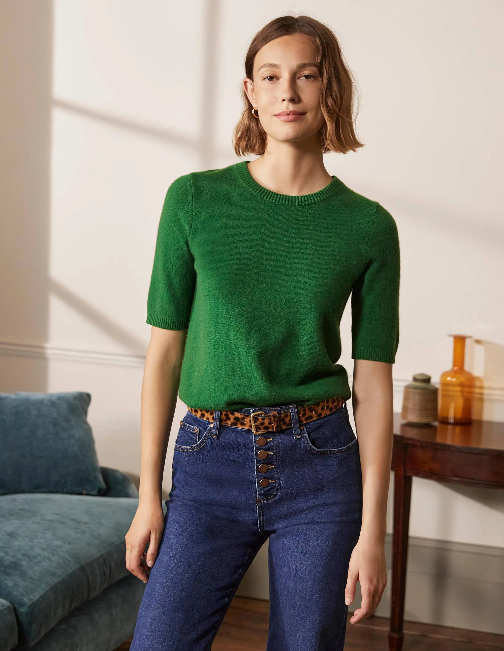 Cashmere Knitted Top-Emerald Green