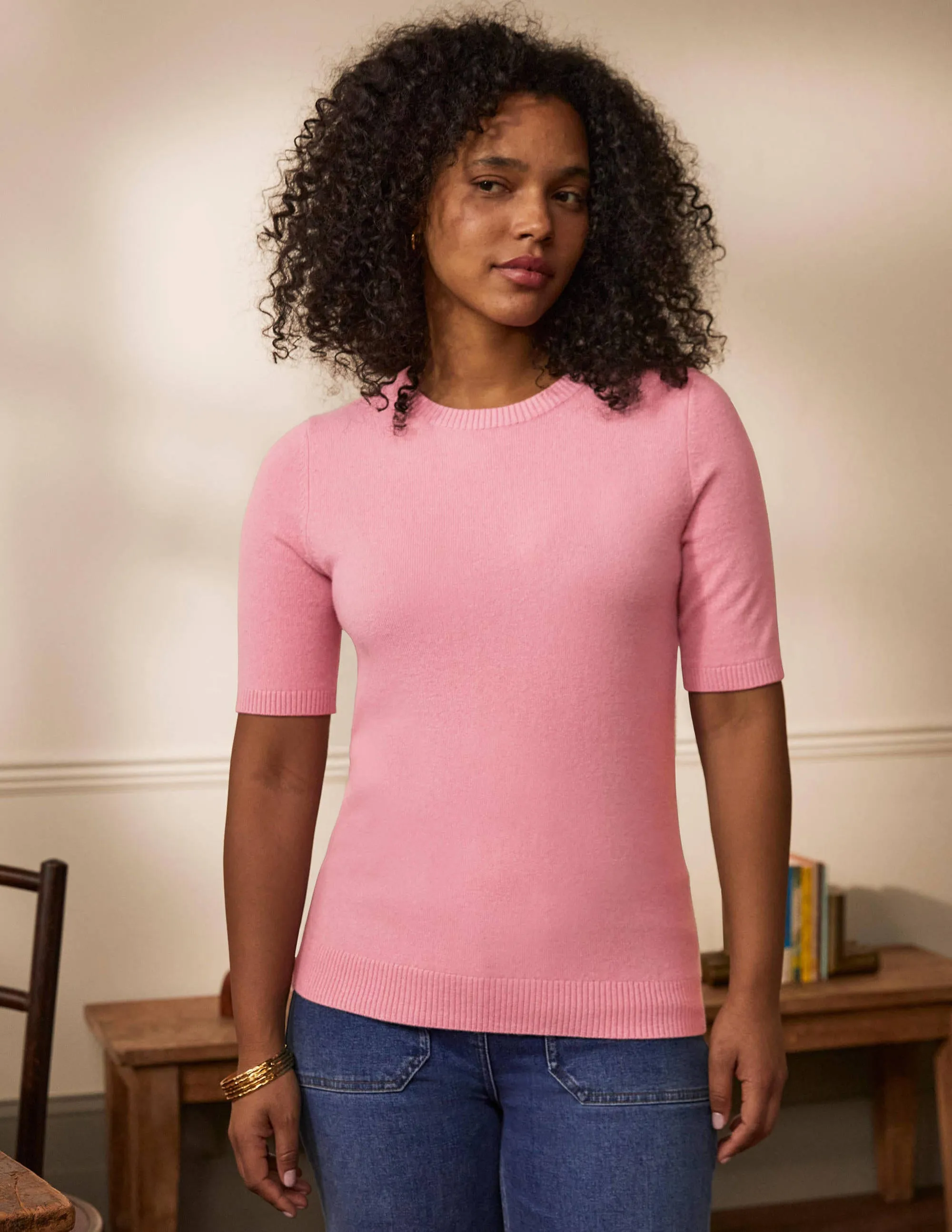 Cashmere Knitted Top-Rose Quartz Pink