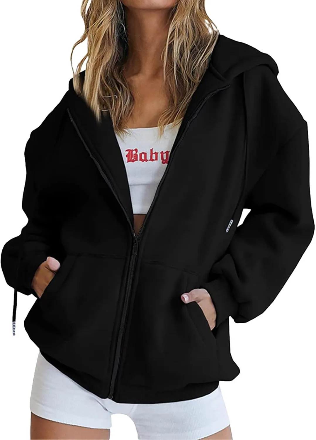 Ceboyel Sweatshirt for Womens Fashion Full Zip Hoodie Oversized Long Sleeve Jackets Y2k Trendy Teen Girls Fall Clothes 2023